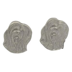 Rawcliffe Lhasa Apso Pewter Dog Head Earrings 1983 Vintage Puppy Animal
